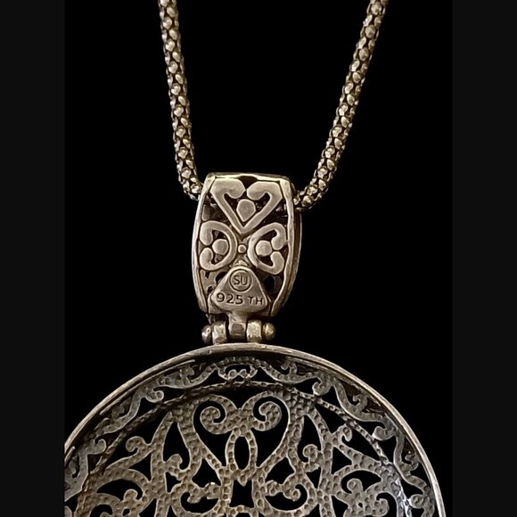 925 Silver Oxidized Filigree Open Medallion 18" Chain 2.25" Pendant Necklace - Picture 6 of 8